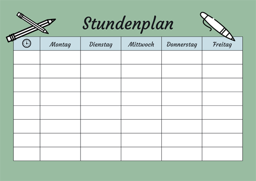 Diese Stundenplan-Vorlage im PDF Format und weitere kostenlose