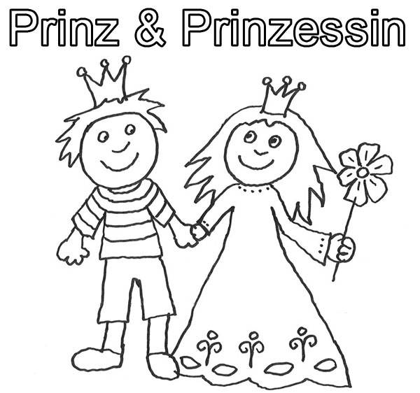 Ausmalbild 70+ zauberhafte Prinzessinnen: Prinz und Prinzessin Hand in