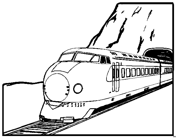 a black and white drawing of a train