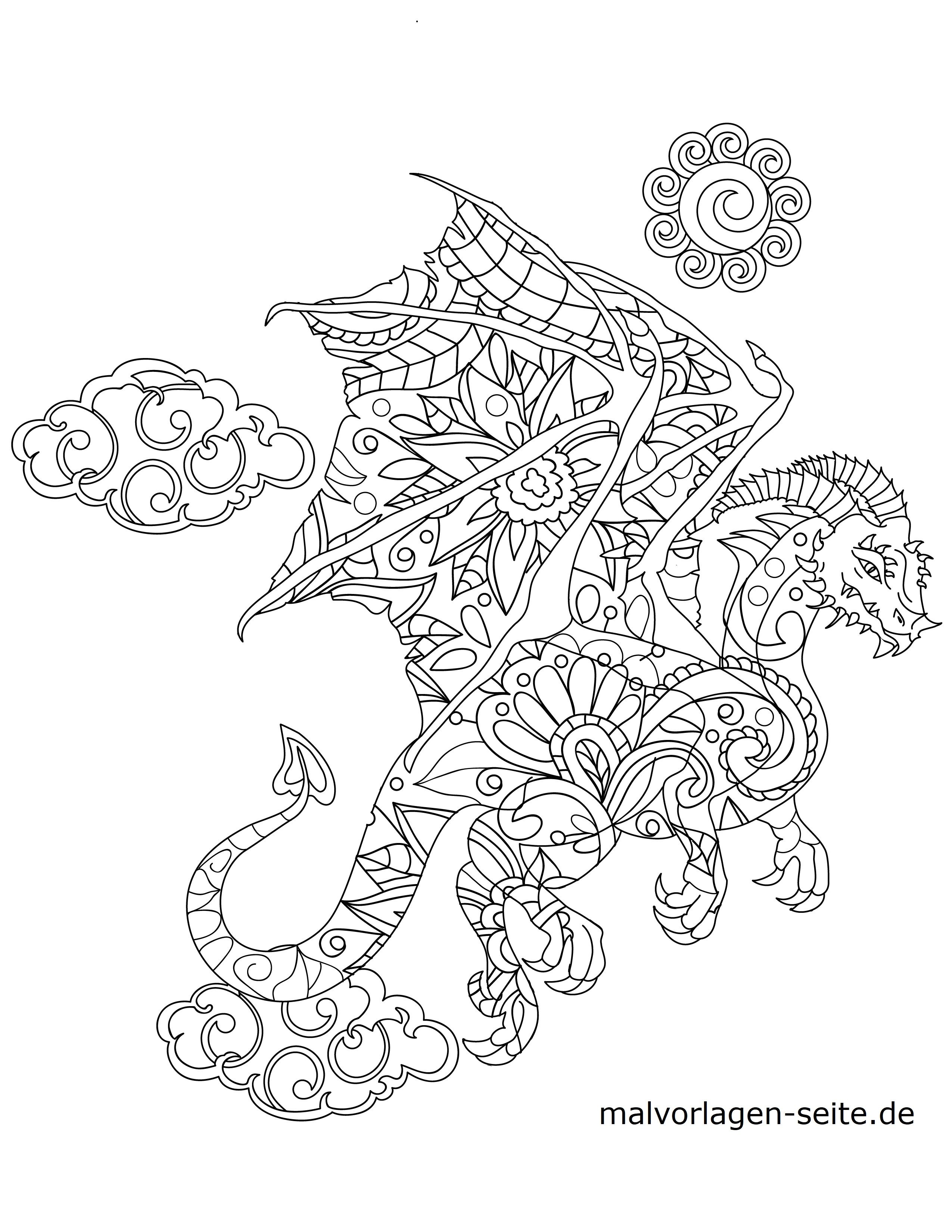 Malvorlage Tiermandala Drache | Tiere Mandala - Kostenlose Ausmalbilder