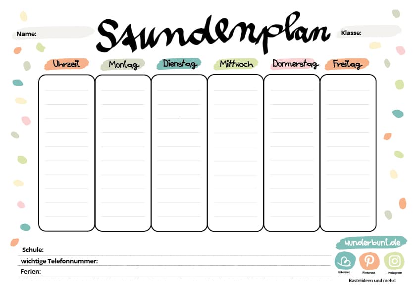 stundenplan zum ausfüllen und ausdrucken