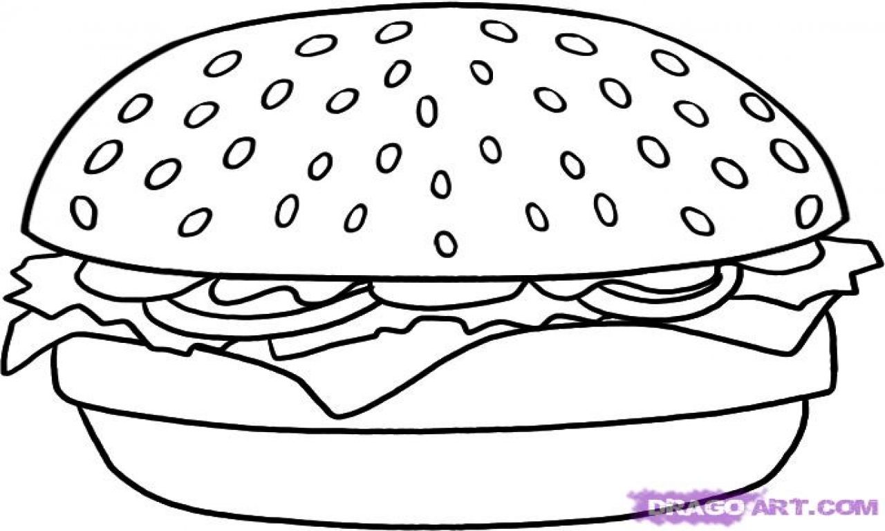 Cheeseburger Coloring Pages, how to draw a hamburger step by step