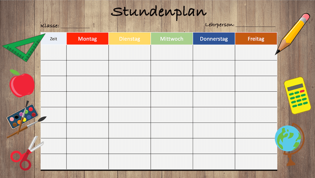 Stundenplan Vorlage zum Ausdrucken - kostenlose Vorlage