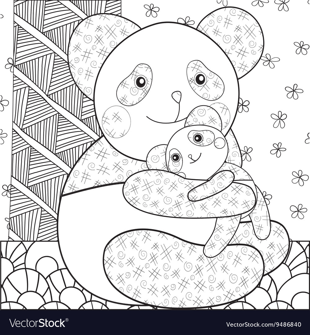 Coloring Page Cute Panda Hugging His Baby Vector Image | My XXX Hot Girl