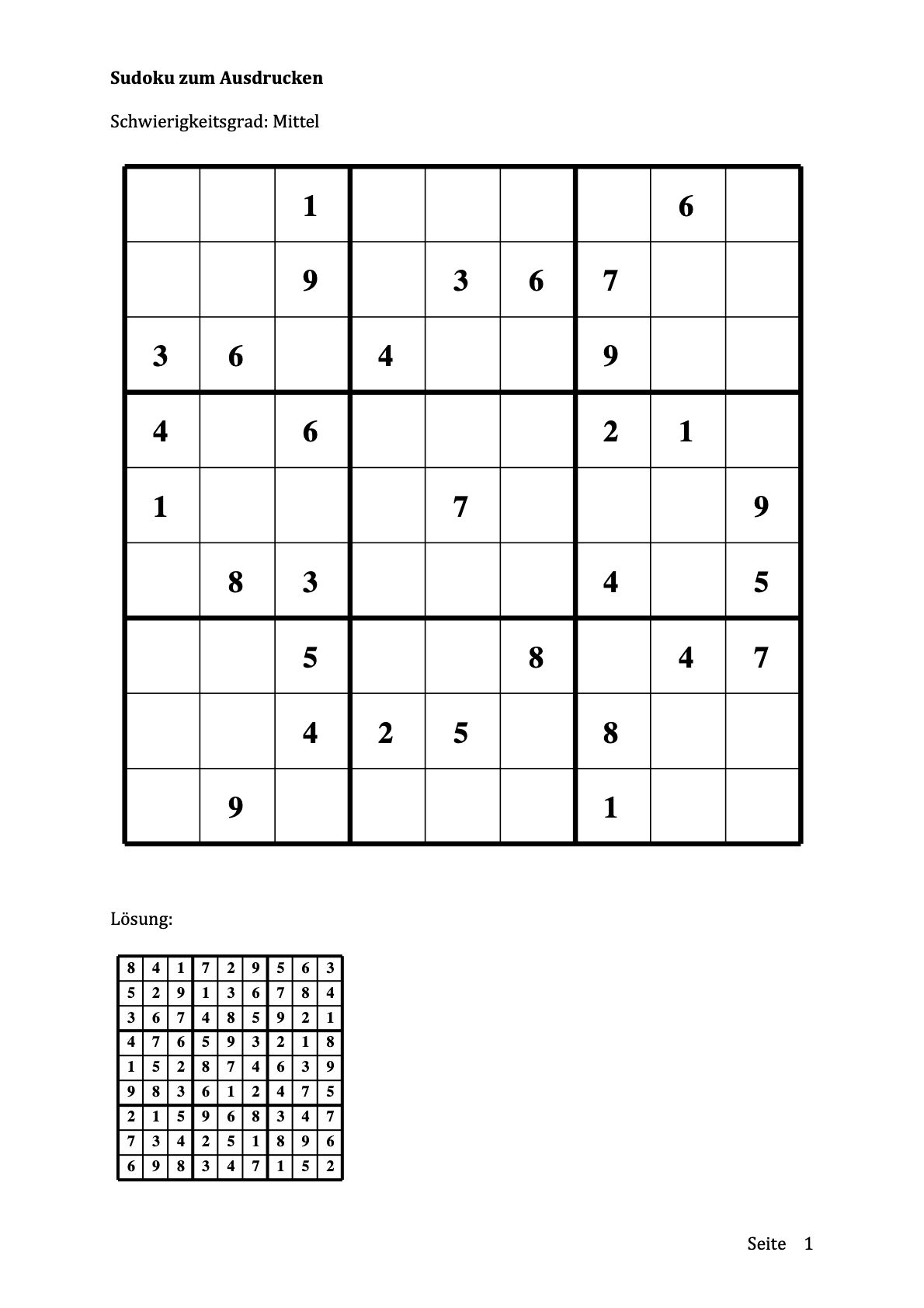 Sudoku zum Ausdrucken (leicht, mittel, schwer) - gratis download