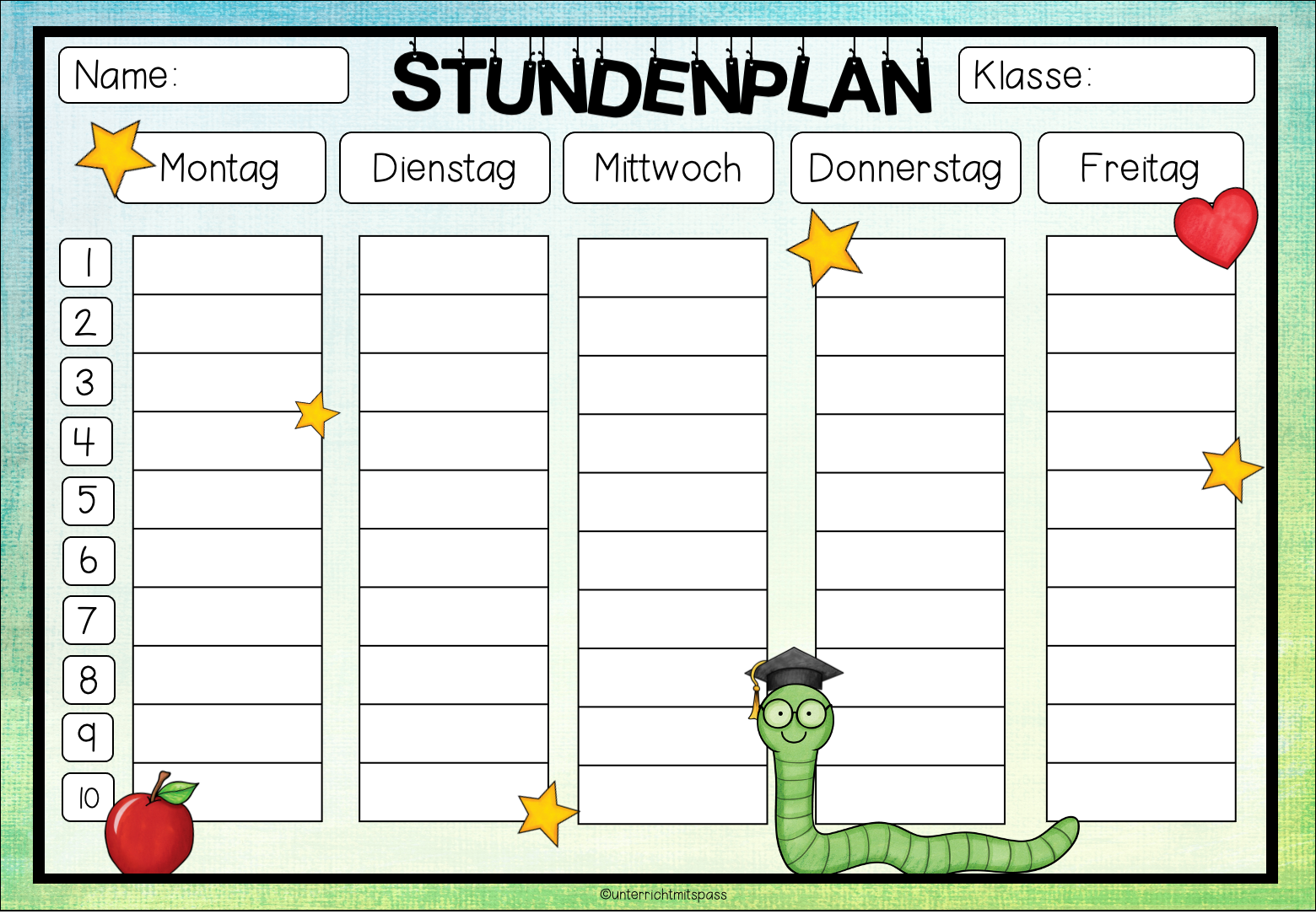 Stundenplan - Kopiervorlage – Unterrichtsmaterial im Fach