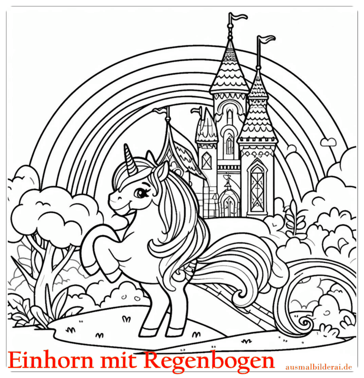 Einhorn mit Regenbogen Ausmalbild 12 by ausmalbilderai.de