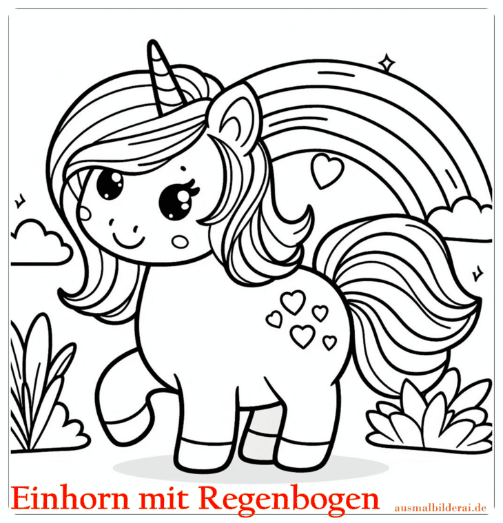 Einhorn mit Regenbogen Ausmalbild 13 by ausmalbilderai.de