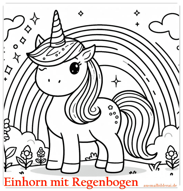 Einhorn mit Regenbogen Ausmalbild 14 by ausmalbilderai.de