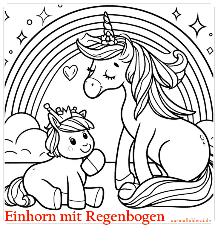 Einhorn mit Regenbogen Ausmalbild 16 by ausmalbilderai.de