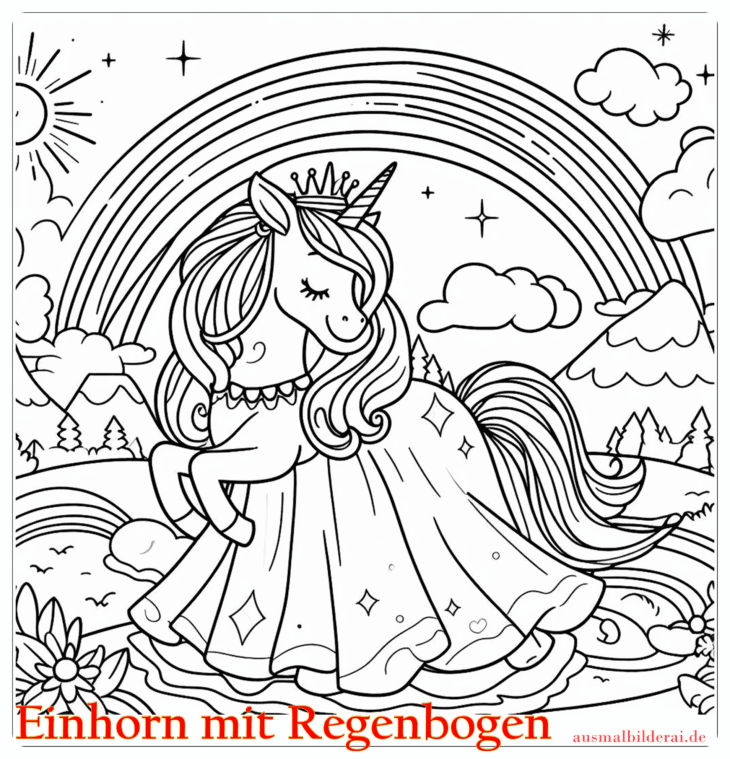 Einhorn mit Regenbogen Ausmalbild 17 by ausmalbilderai.de