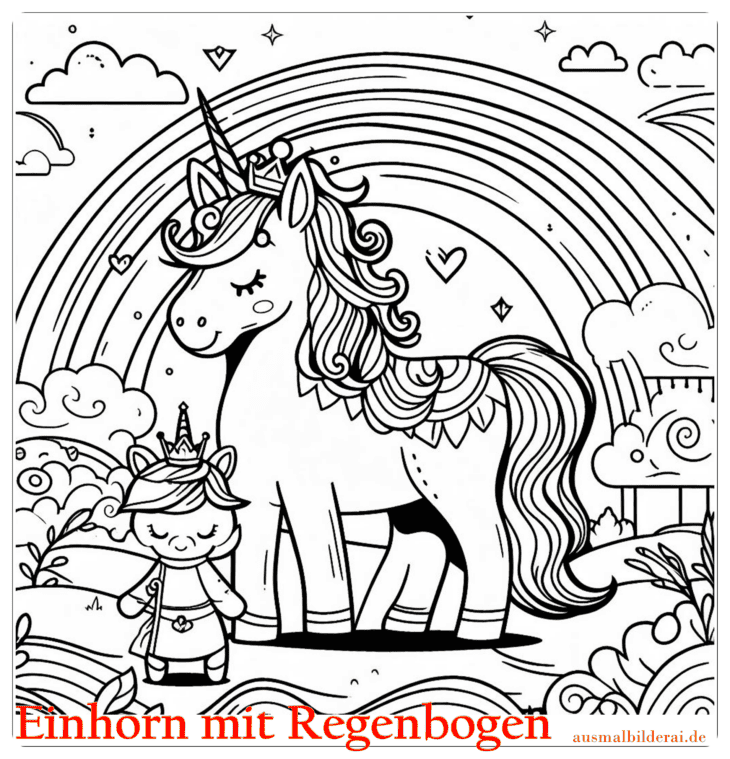 Einhorn mit Regenbogen Ausmalbild 18 by ausmalbilderai.de