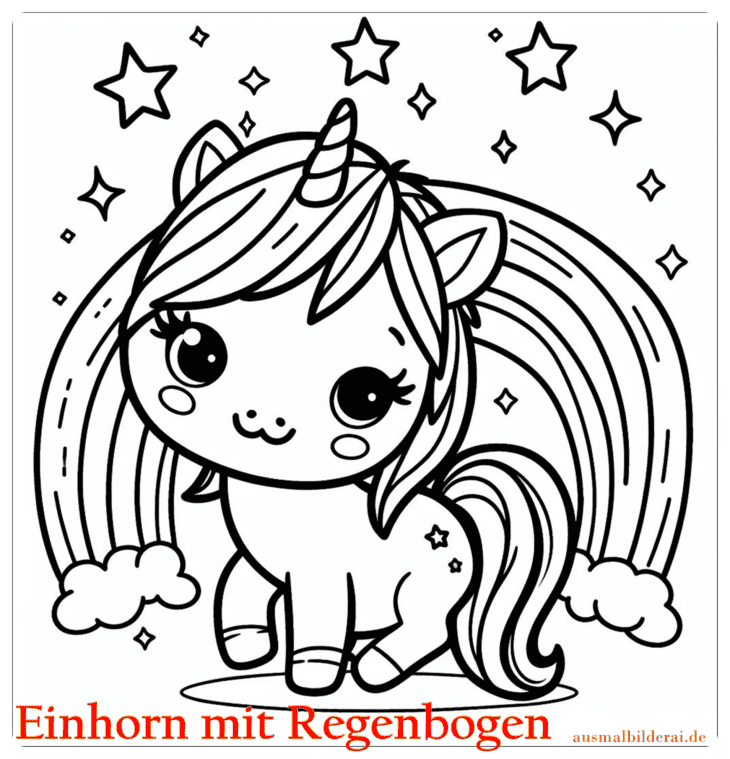 Einhorn mit Regenbogen Ausmalbild 19 by ausmalbilderai.de