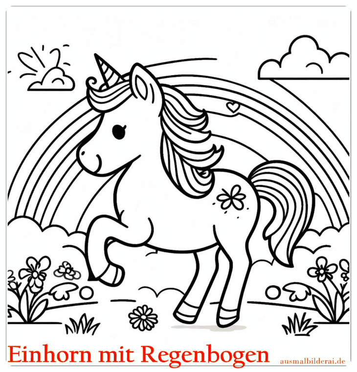 Einhorn mit Regenbogen Ausmalbild 20 by ausmalbilderai.de