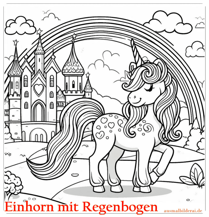 Einhorn mit Regenbogen Ausmalbild 23 by ausmalbilderai.de