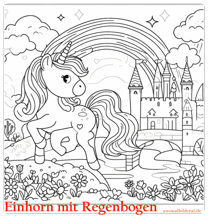 Einhorn mit Regenbogen Ausmalbild 25 by ausmalbilderai.de