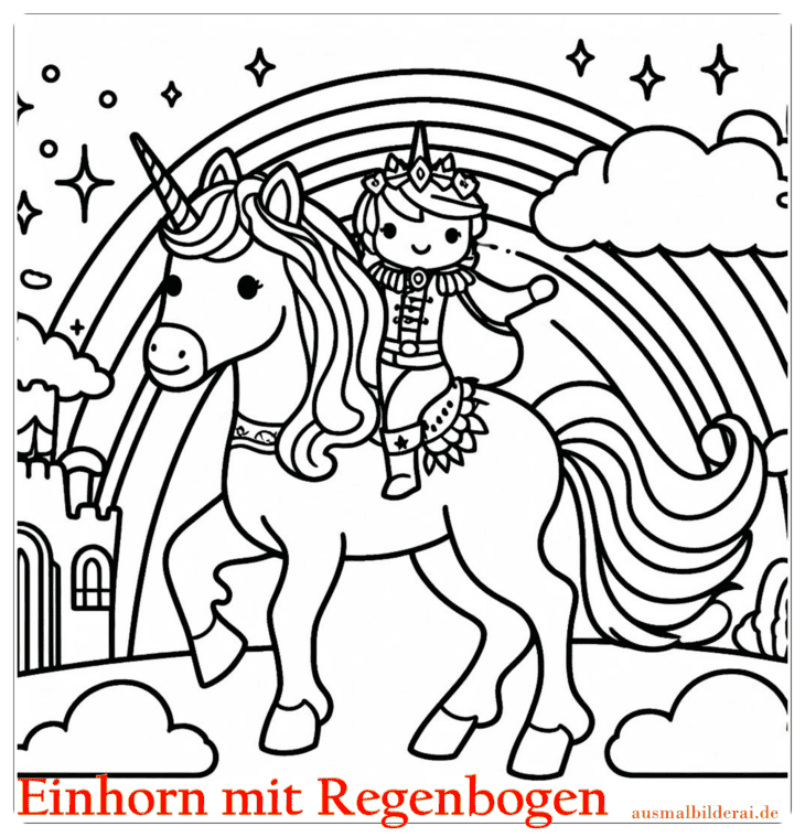 Einhorn mit Regenbogen Ausmalbild 26 by ausmalbilderai.de