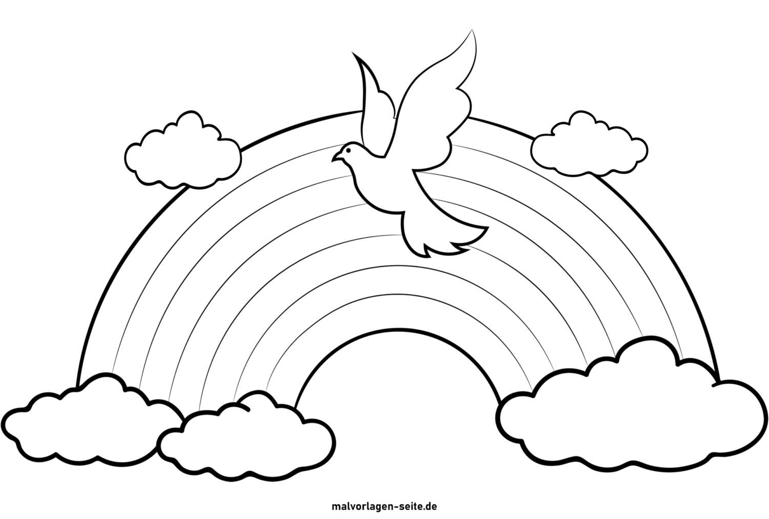 Malvorlage Regenbogen mit Taube - Frieden | Kostenlose Ausmalbilder