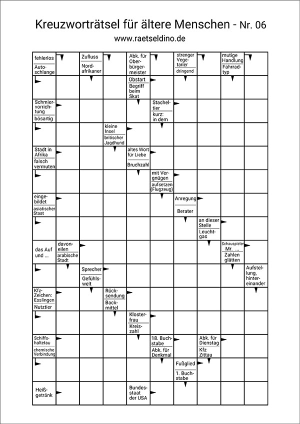 Kreuzworträtsel ab 50 - kostenlos zum Ausdrucken