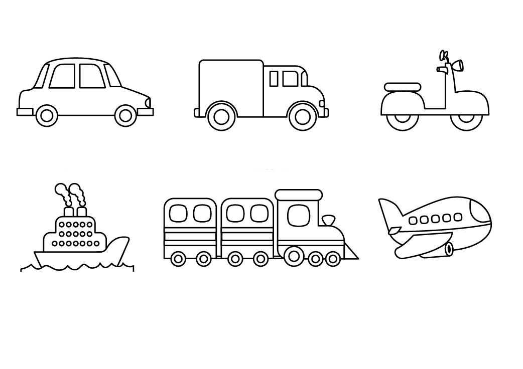 Ausmalbild Transportmittel: Verschiedenen Fahrzeuge zum Ausmalen