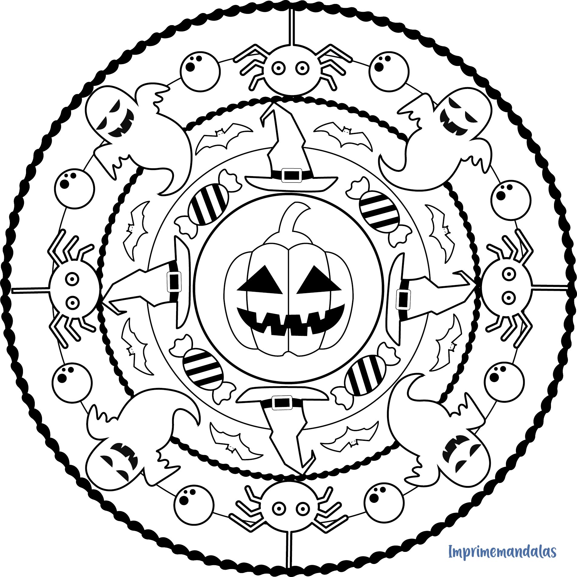 Mandala Halloween 01 | Halloween para colorear, Bordado de halloween