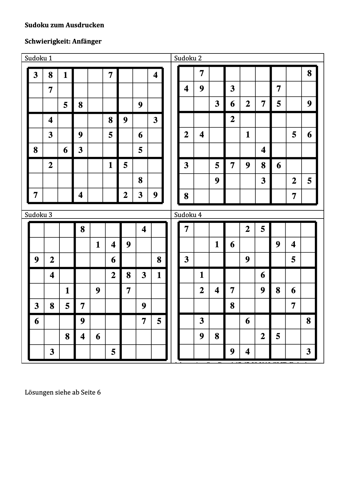 Sudoku zum Ausdrucken (leicht, mittel, schwer) - gratis download