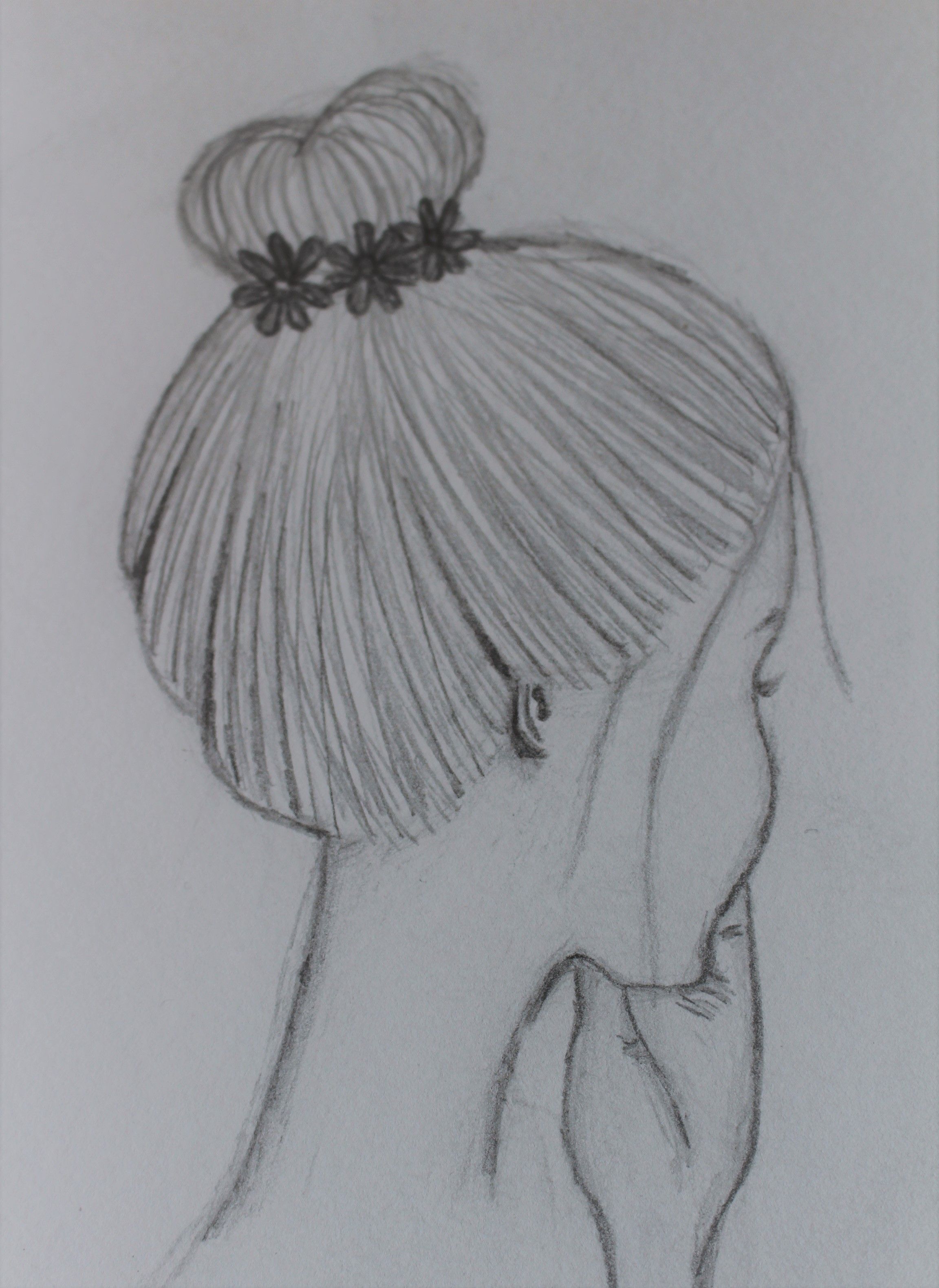 Mädchen mit Dutt und blumen im Haar frisur Girl Drawing Sketches