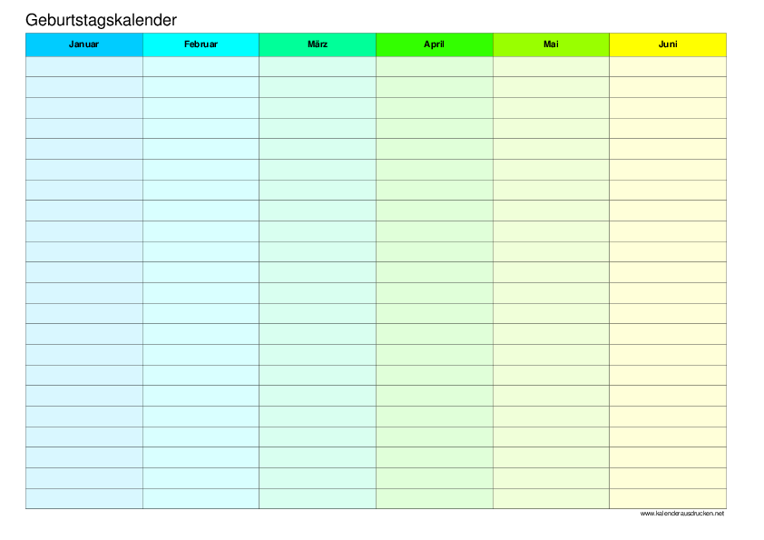 Geburtstagskalender zum ausdrucken