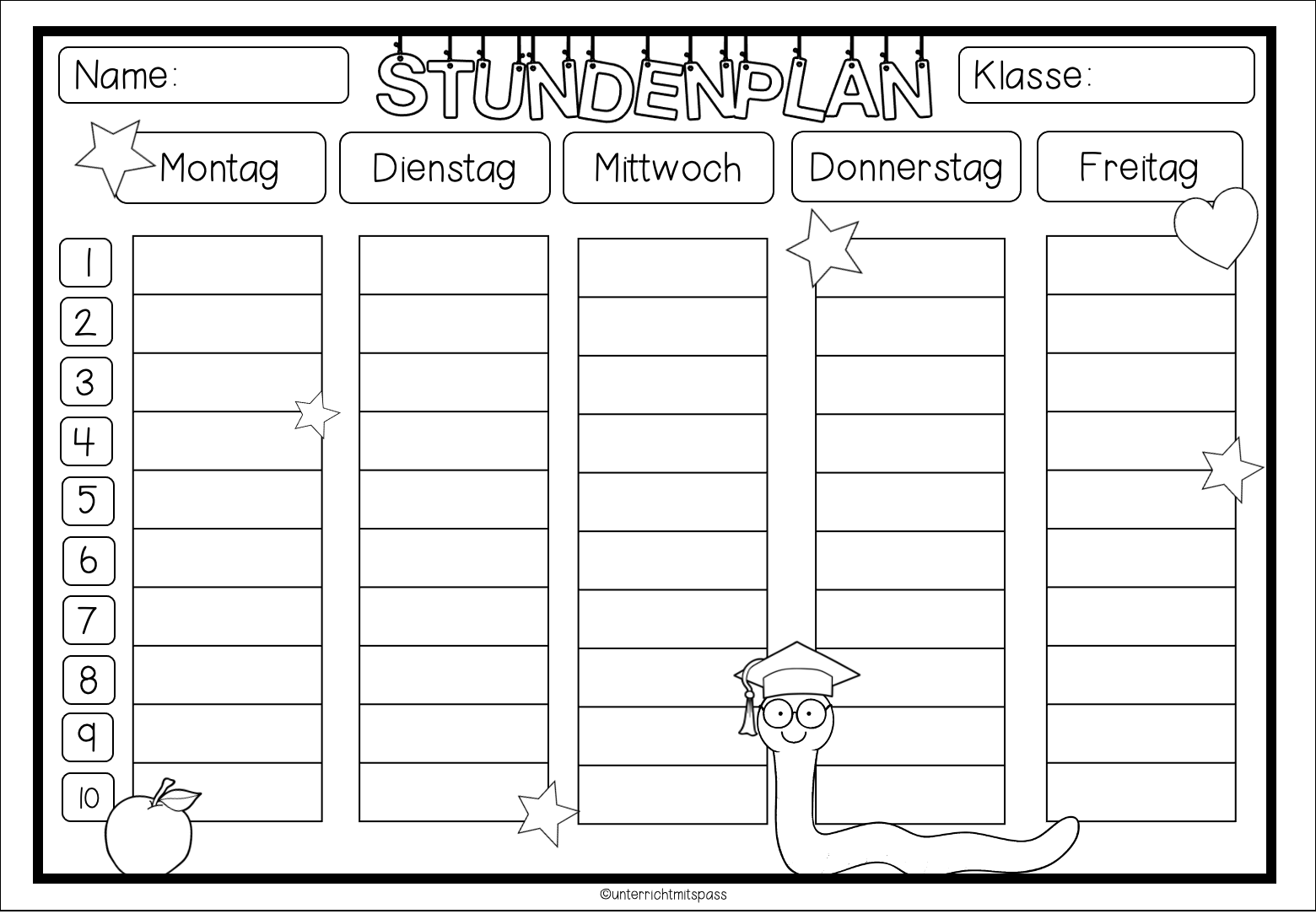 Stundenplan - Kopiervorlage – Unterrichtsmaterial im Fach