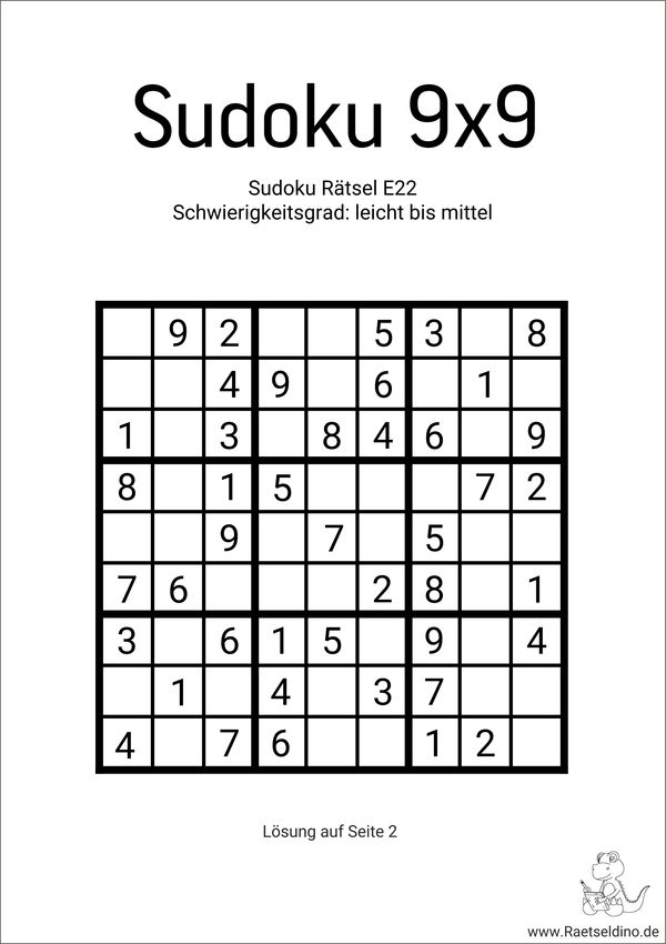 Sudoku leicht-mittel, mit Lösung zum Drucken