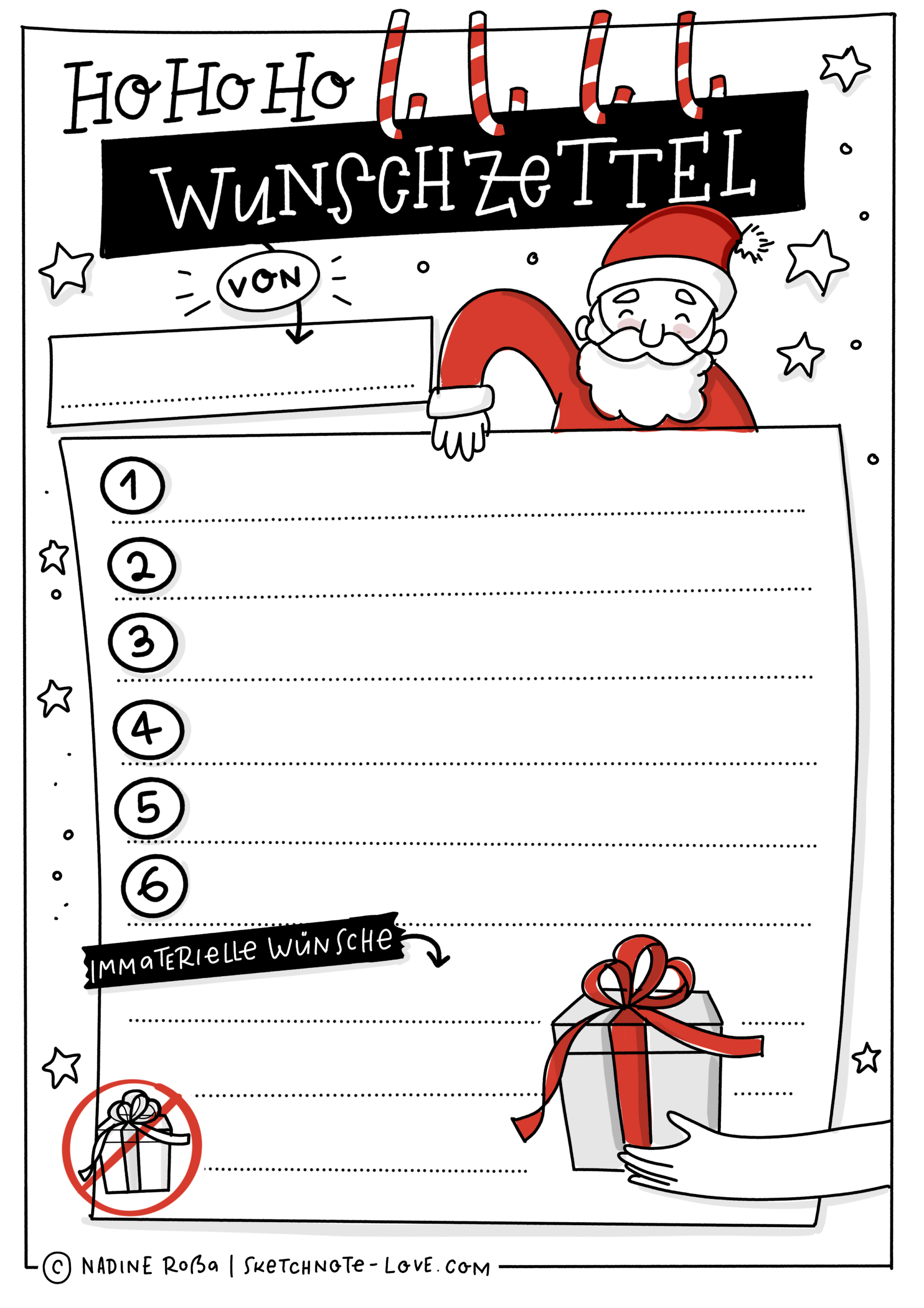 Eine Wunschzettel Vorlage für Weihnachten (in Sketchnotes-Form)