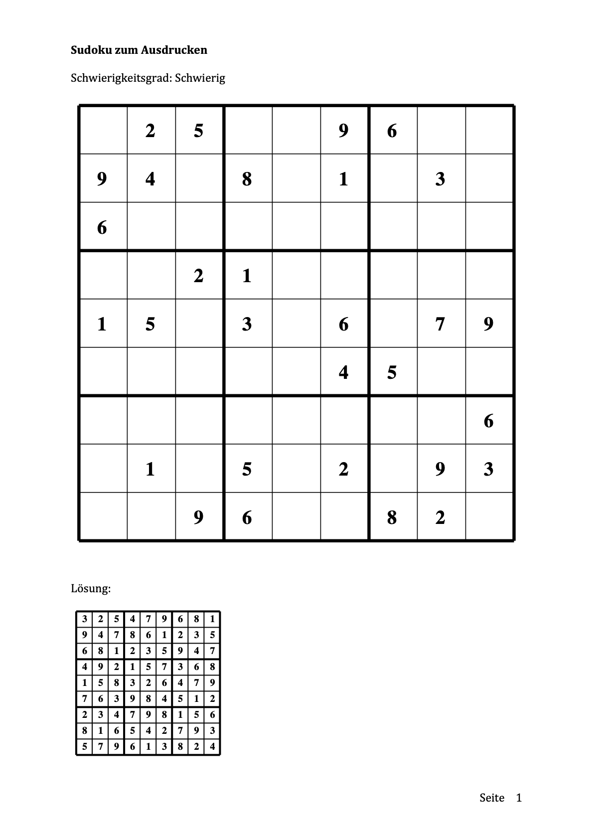 Sudoku zum Ausdrucken (leicht, mittel, schwer) - gratis download