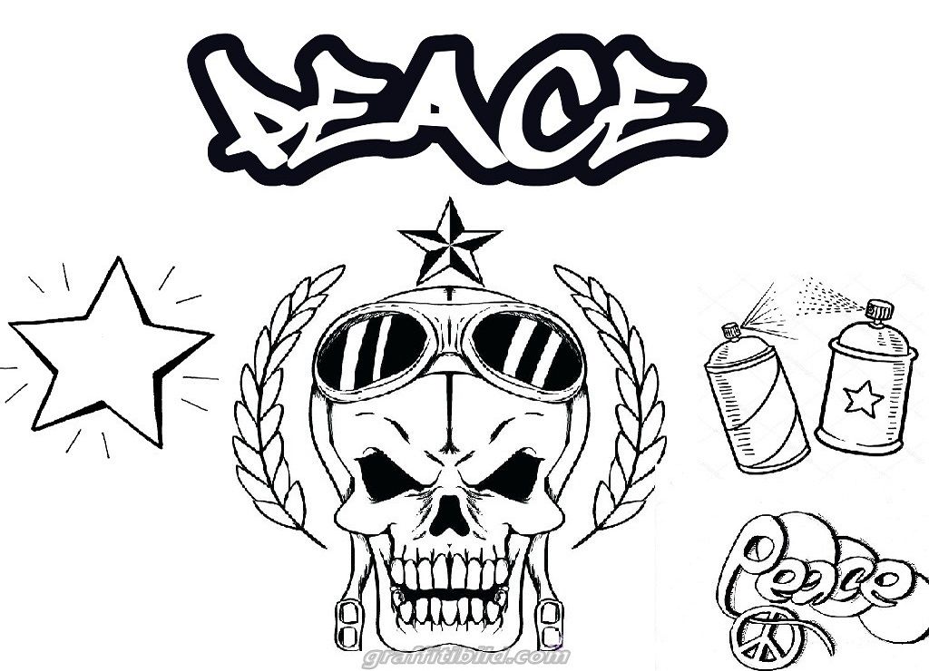 Skull Graffiti Coloring Pages Free | Graffiti, Ausmalbilder zum