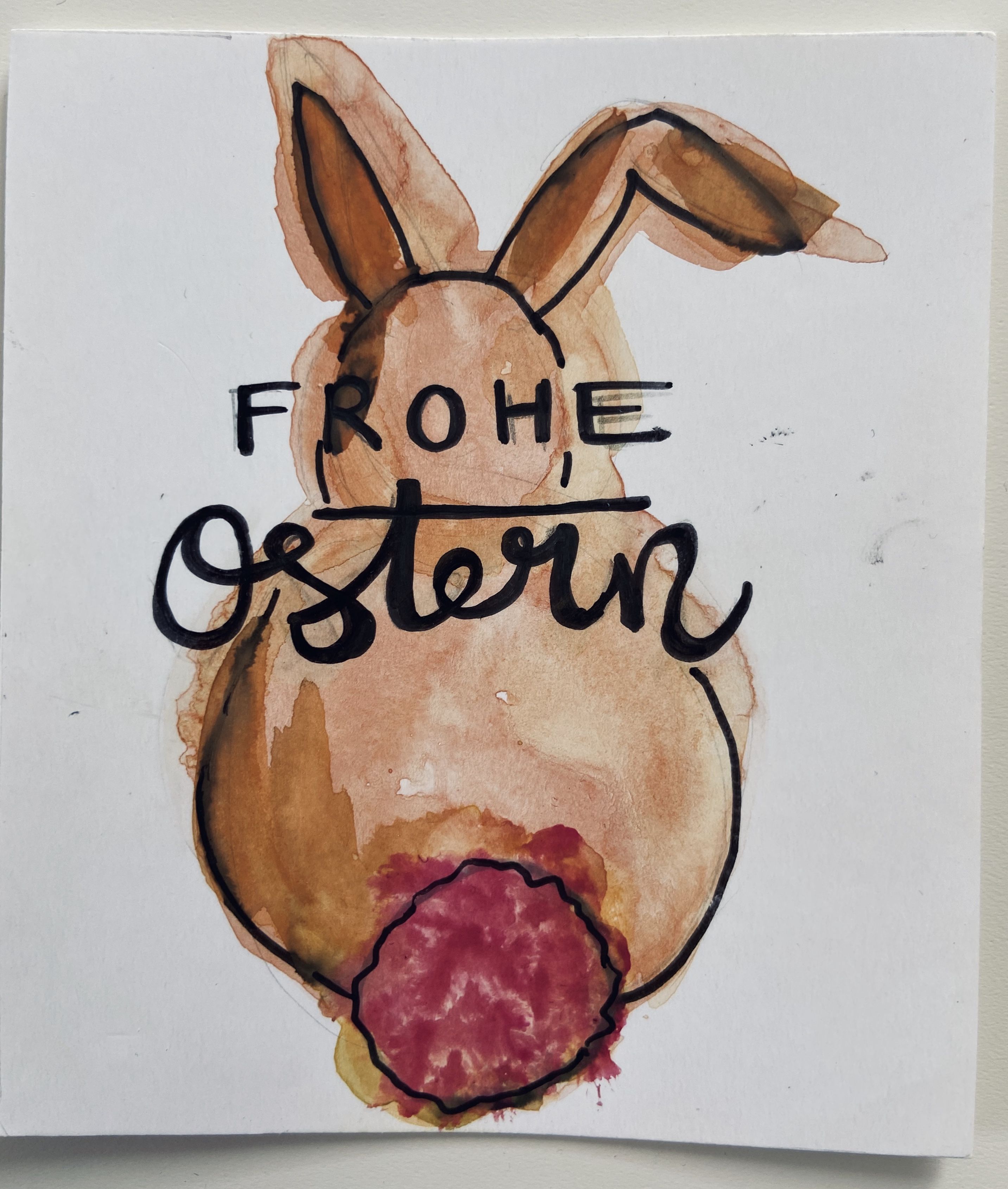 Karte mit Osterhase aus Wasserfarben Diy Easter Cards, Easter Diy